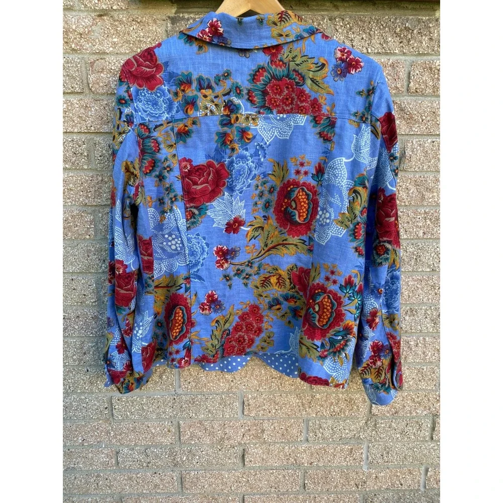 Coldwater Creek Floral Linen Button‎ Jacket 1X Cottage Coastal Grandma Lagenlook